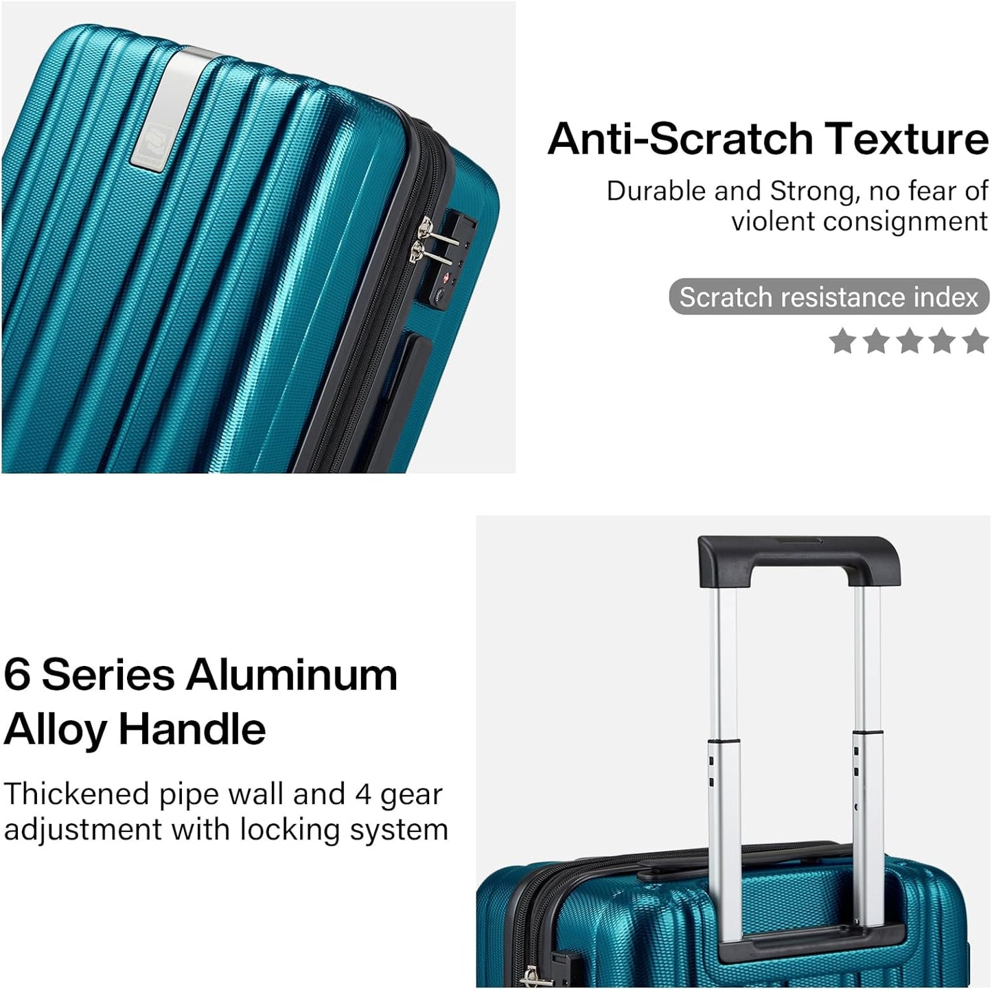 Hanke Expandable Hardshell Luggage Sets 3 piece Carry On Luggage with Wheels Suitcases Lightweight Checked Tsa Luggage Rolling Large Suitcase Travel Luggage Bag Woman Men 20/24/29 Inch(Caribbean Blue)