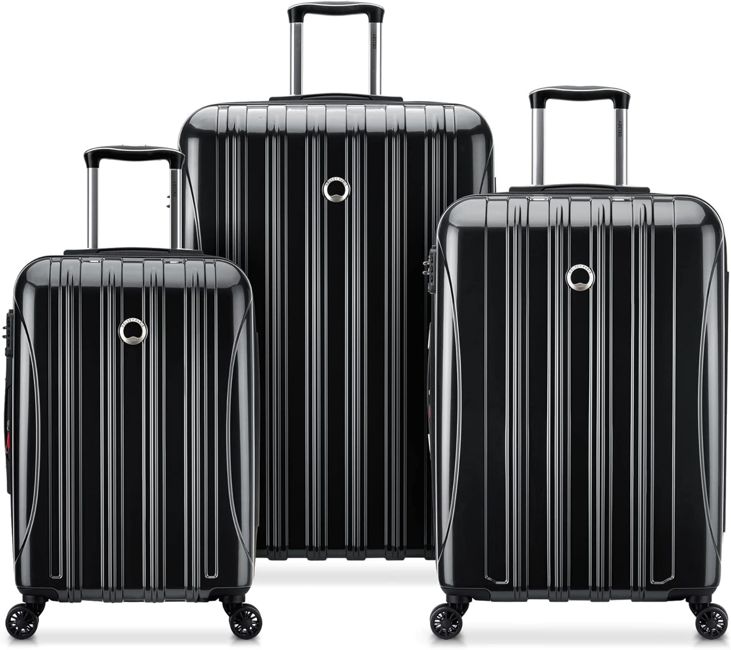 DELSEY PARIS Helium Aero Hardside Expandable Luggage with Spinner Wheels, Black, 3-Piece Set (21/24/28)