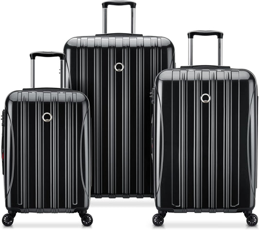DELSEY PARIS Helium Aero Hardside Expandable Luggage with Spinner Wheels, Black, 3-Piece Set (21/24/28)