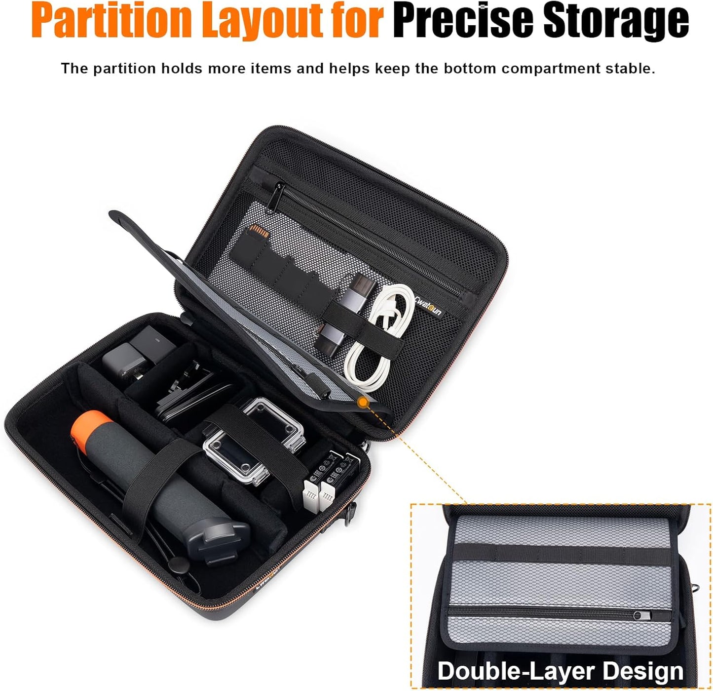 Cwatcun Action Camera Carrying Case for GoPro Hero/DJI Osmo Pocket 3/Action, Waterproof Carrying Case Shoulder Bag, Travel Case for Most Action Camera and Accessories