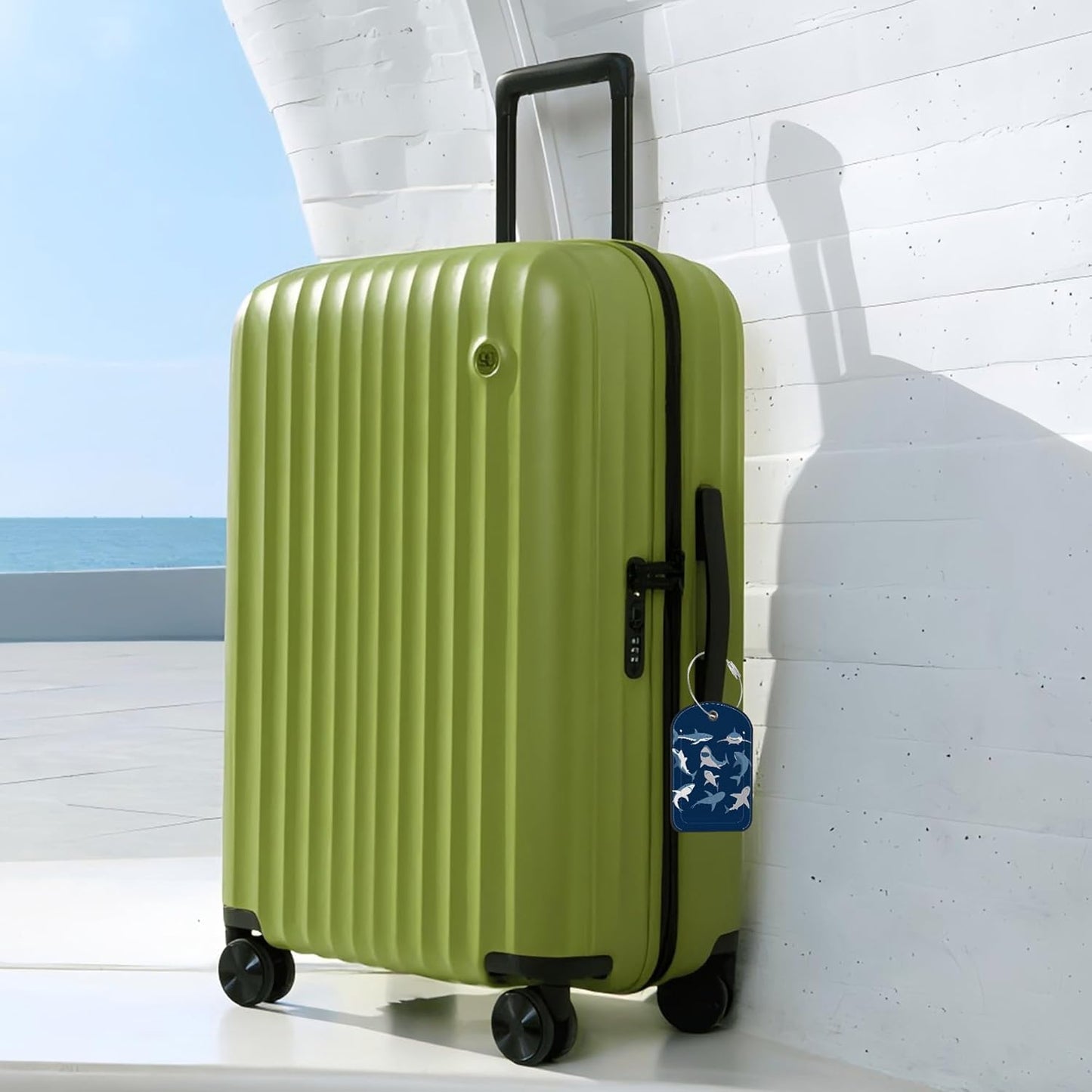 2 Pack Cute Luggage Tag for Suitcases Shark Set Leather Luggage Tags with Stainless Steel Loop Privacy Flap Name Tags,Men and Women Travel Bag Suitcase Tags