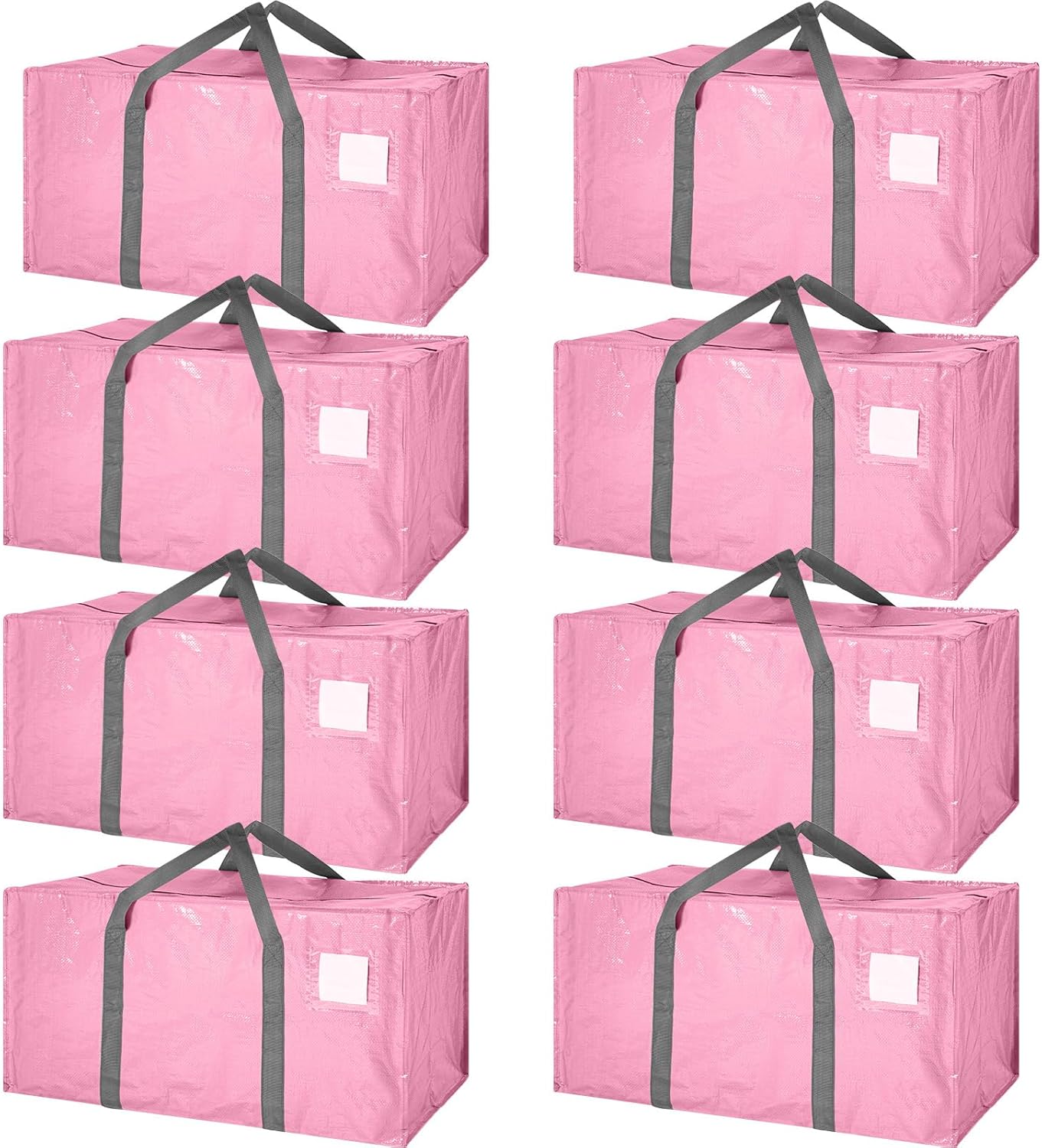 8 Pack Extra Large Moving Bags Heavy Duty Packing Bags with Extra Long Handles and Zippers Storage Totes for College Students Room Dorm Essentials Packing Supplies(Pink)