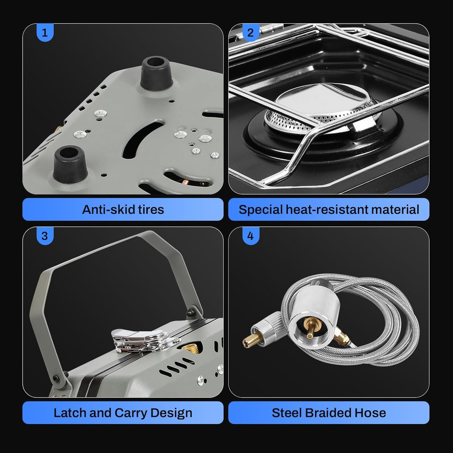 2-Burner Foldable Camping Stove with Griddle and Carrying Bag，16000 BTU Portable Propane Camp Stove with 2 Adjustable Burners & Piezo Ignition, for Camping, Home Backyard, Frying Turkey, Green