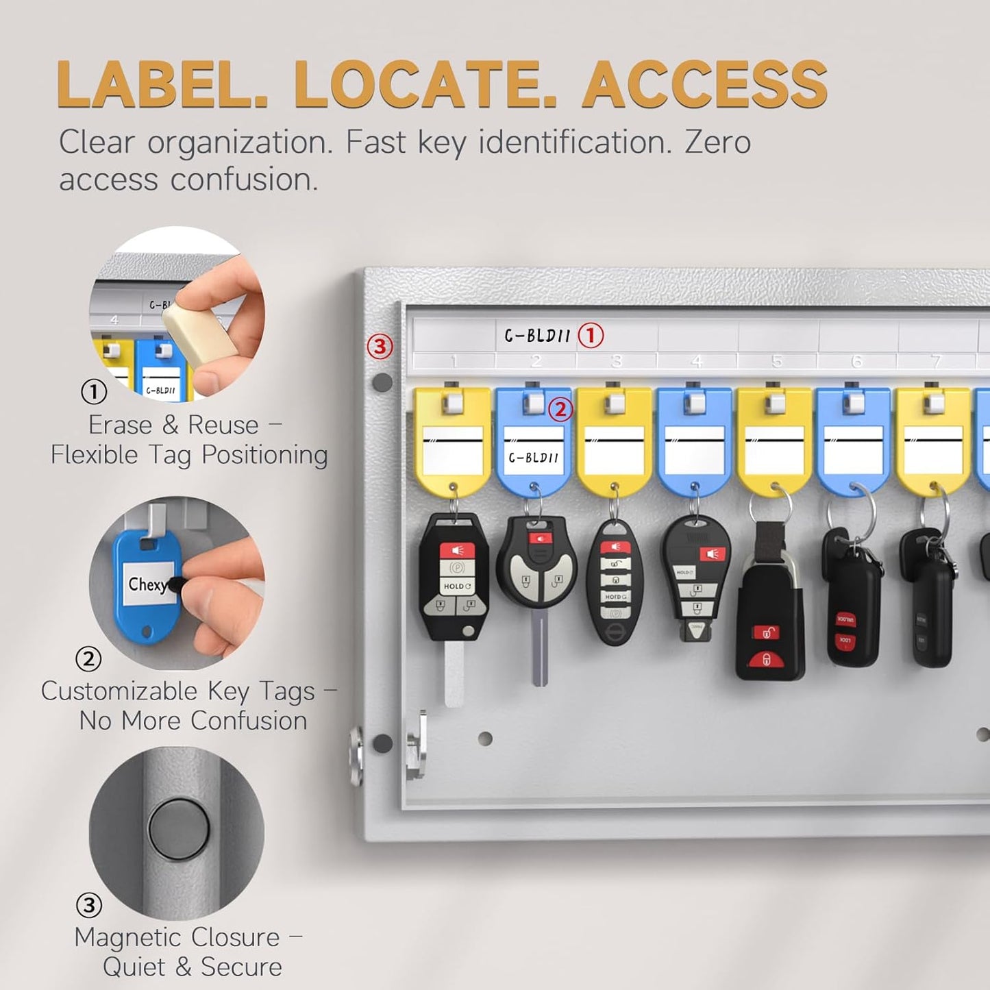 16 Key Lock Box, Key Cabinet Organizer, Key Safe Security Storage Lockbox Holder for Valets, Hotels, Car and House Keys