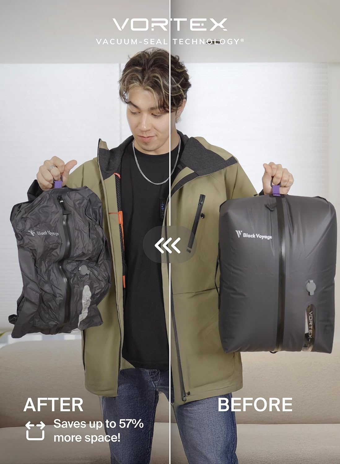 Black Voyage Reusable Vacuum Compression Travel Bag for Carry-On Suitcase and Backpack, Recycled IP67 Waterproof Space Saver Vacpack (1-Pack, 18L - Pump Included)