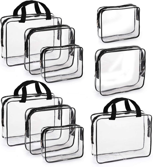 Hedume Set of 9 Clear Makeup Bags, TSA Approved Clear Toiletry Bag Set, Waterproof PVC with Zipper Handle Portable Travel Luggage Pouch