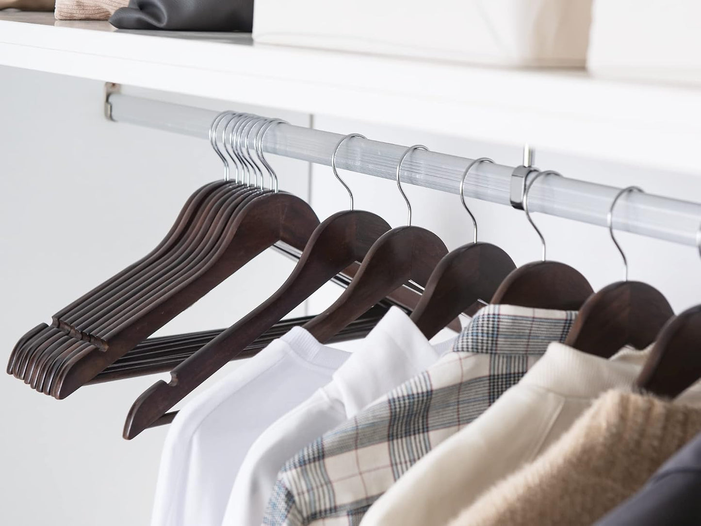StorageWorks Wooden Hangers 20 Pack, Wood Coat Hanger for Coats, Shirts, Jackets, Pants, Suits, Walnut Color