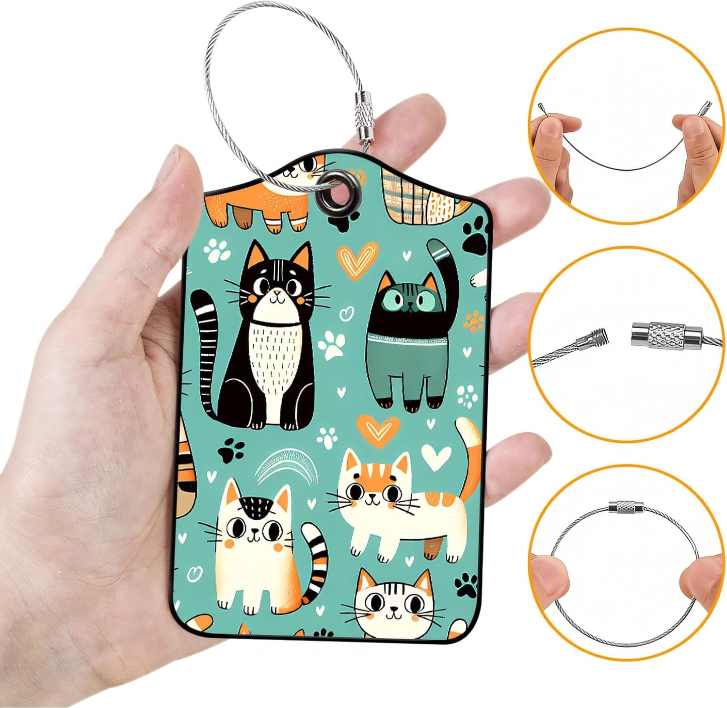 Luggage Tags for Suitcases, 2-Pack PU Leather for Cruise & Travel, Baggage ID Tags with Privacy Cover & Address Card, Durable Metal Ring, Kids Adults Travel Accessories, Cute Cat Print
