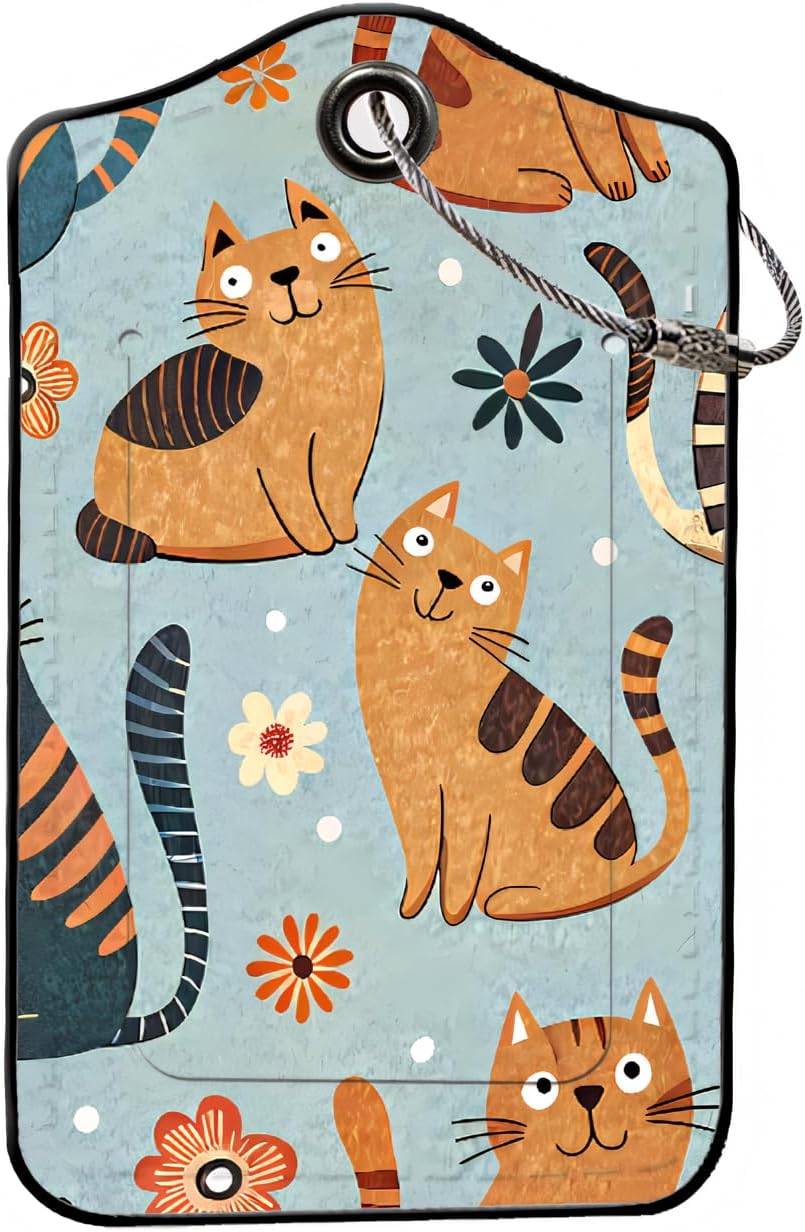Luggage Tags for Suitcases, 2-Pack PU Leather for Cruise & Travel, Baggage ID Tags with Privacy Cover & Address Card, Durable Metal Ring, Kids Adults Travel Accessories, Whimsical Felines & Flora