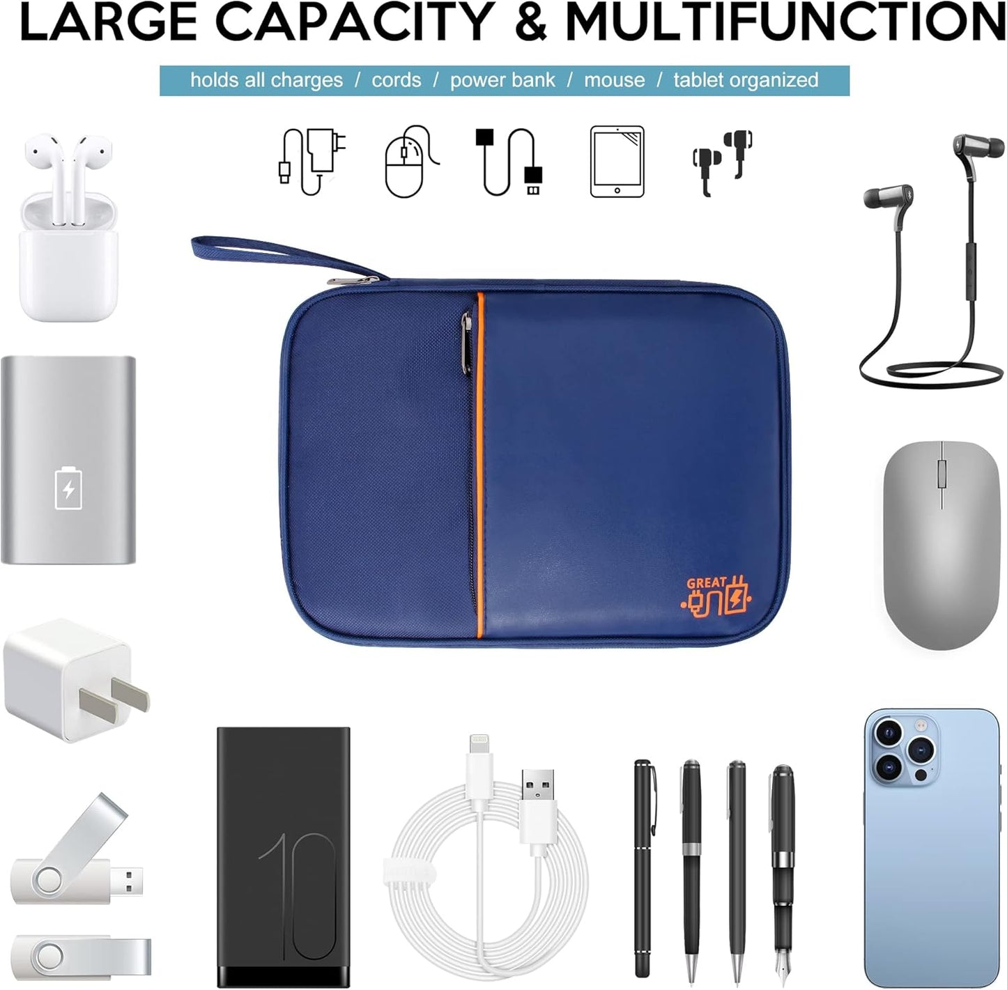 SELLYFELLY Electronics Organizer Travel Cord Organizer Case Compact Electronics Accessories Bag for Cable, Cord, Charger, Phone, Hard Drive