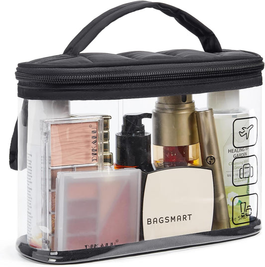 BAGSMART TSA Approved Toiletry Bag, Clear Makeup Cosmetic Bag Organizer, Quart Size Travel Bag for Toiletries, Carry-on Travel Accessories Essentials, 1 Pack-Black