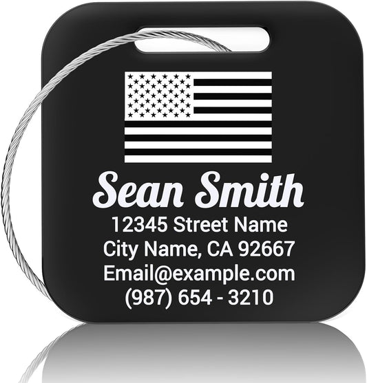 Personalized Engraved Metal Luggage Tags for Suitcase - Custom Name Tags, 10 Pack, Black, Matte Finish, 2x2 inches