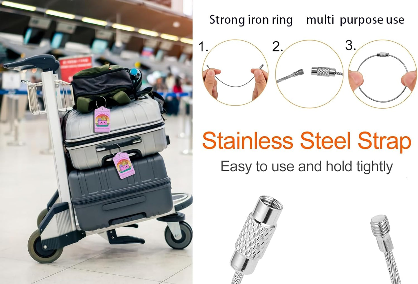 2 Pack Luggage Tags for suitcases Cute Pink Trash on fire I'm Fine It's Fine Luggage Tag, Leather Stainless Steel Loop Label Tag for Men Women Travel Bag Suitcase(Pink Trash)