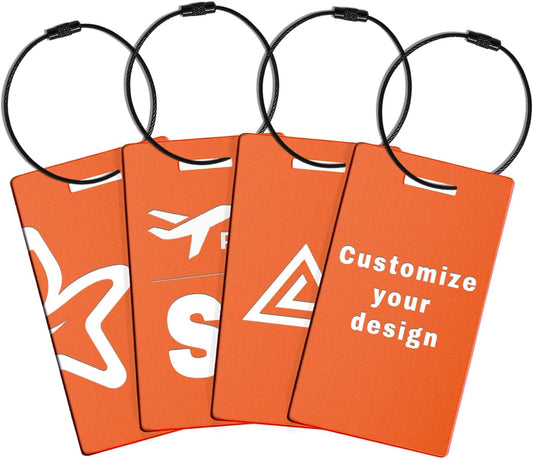 4PCS Personalized Luggage Tags for Travel Durable Aluminium Luggage Tags for Suitcases Custom Bag Tags for Backpacks Heavy Duty Personalized Name Tags for Birthday Gifts(Small,Orange)