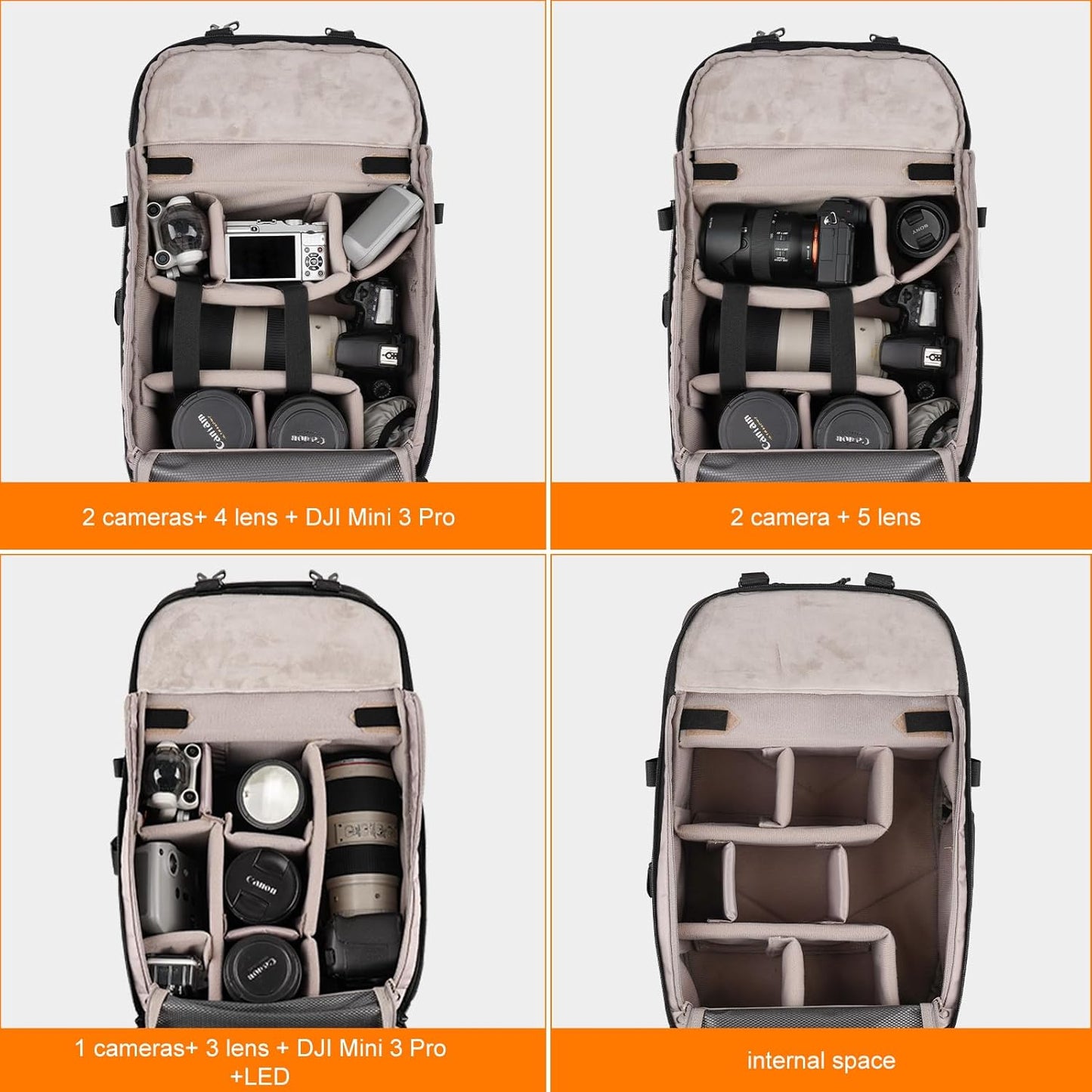 Besnfoto Camera Backpack for Photographer Expandable Waterproof Camera Bag for DSLR/SLR/Mirrorless/Drones Fit up to 16'' Laptop with Tripod Holder and Rain Cover