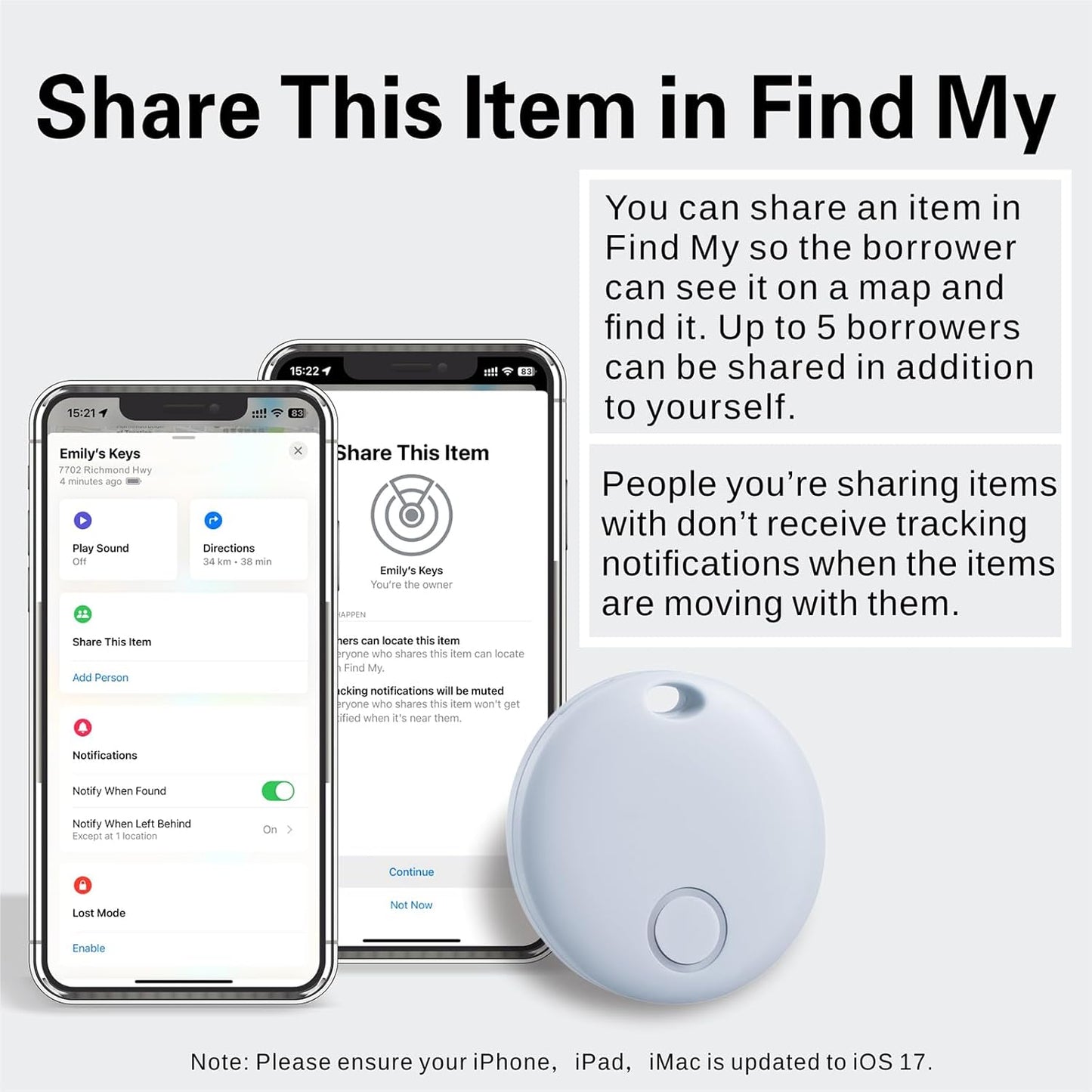Reyke Smart Tag, Air Tracker Luggage Tracker, Works with Apple Find My (iOS Only), Item Locator for Key, Luggage, Backpack, Wallet, IP67 Waterproof, Blue