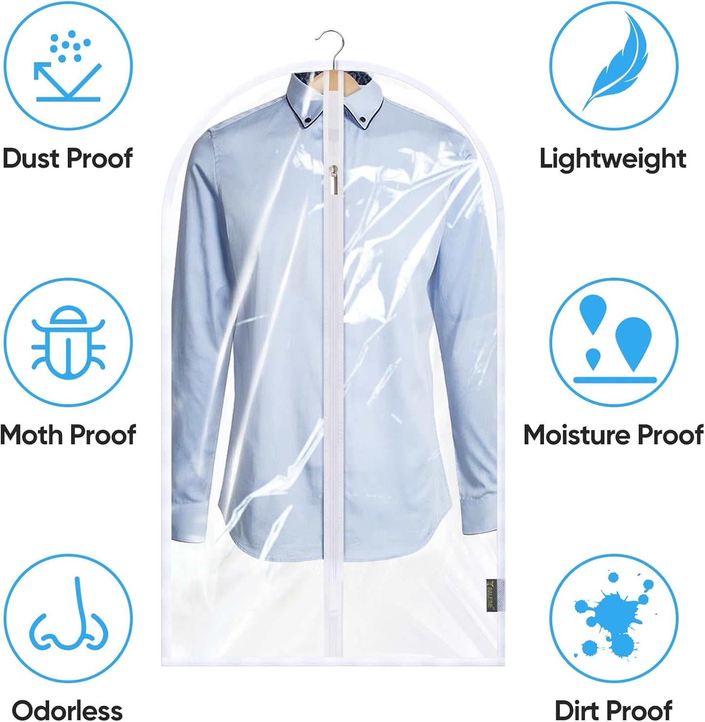 BALEINE 48'' Clear Garment Bags, 6 Packs PEVA Dress Bag for Closet Clothes Dresses Suit Coats Storage (Clear, 6PK)