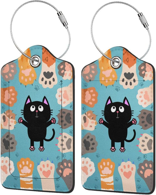 2 Pack Luggage Tags for suitcases Cute Cat Luggage Tag, Leather Stainless Steel Loop Label Tag for Men Women Travel Bag Suitcase(cat Claws)