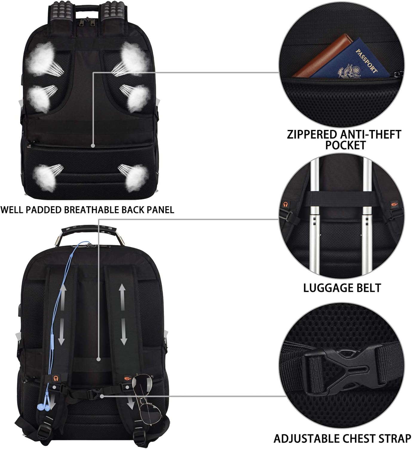 18.4 inch Gaming Laptop Backpacks with USB Charging Port, Big Capacity TSA Friendly RFID Anti Theft Pocket College Heavy Duty Computer Work bag for Men