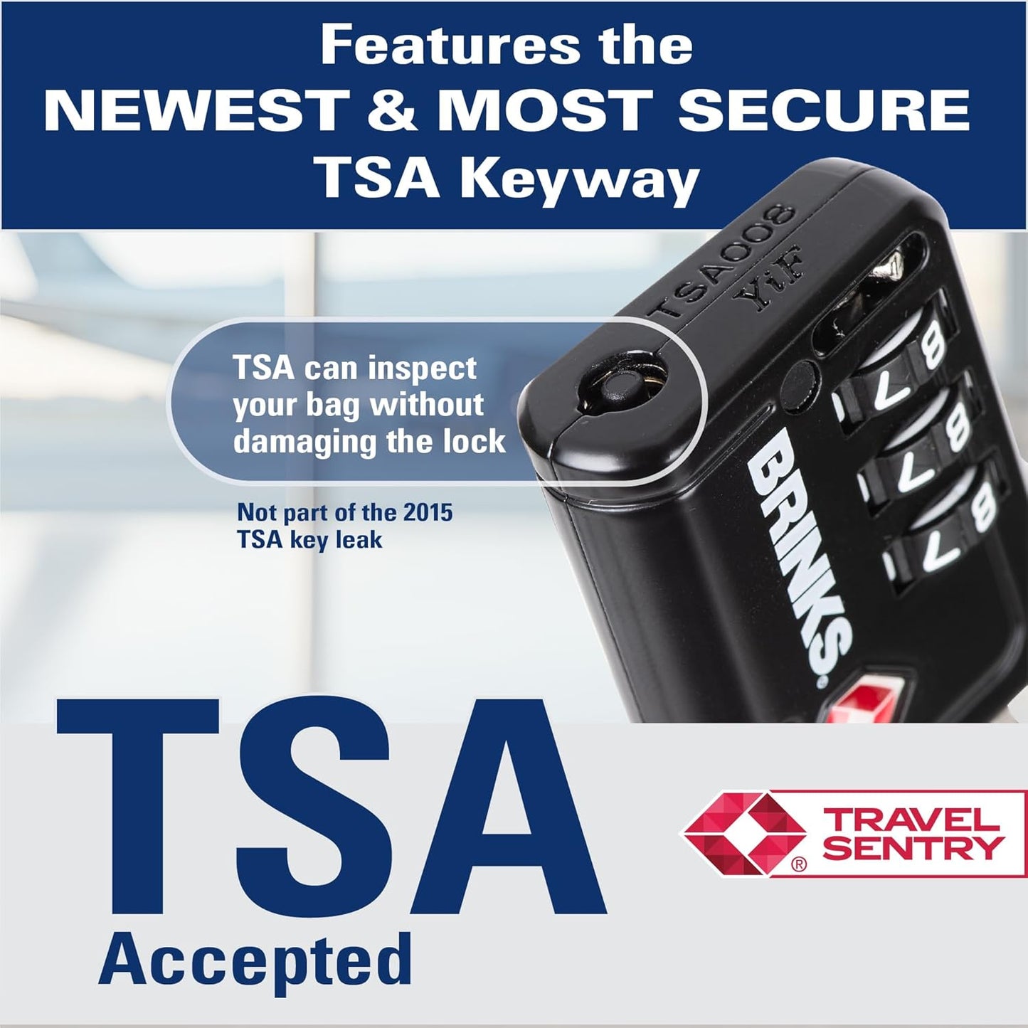 Brinks TSA Accepted Indicator Luggage Lock, Black - Ressetable Combination, New More Secure TSA008 Key, 2 Pack