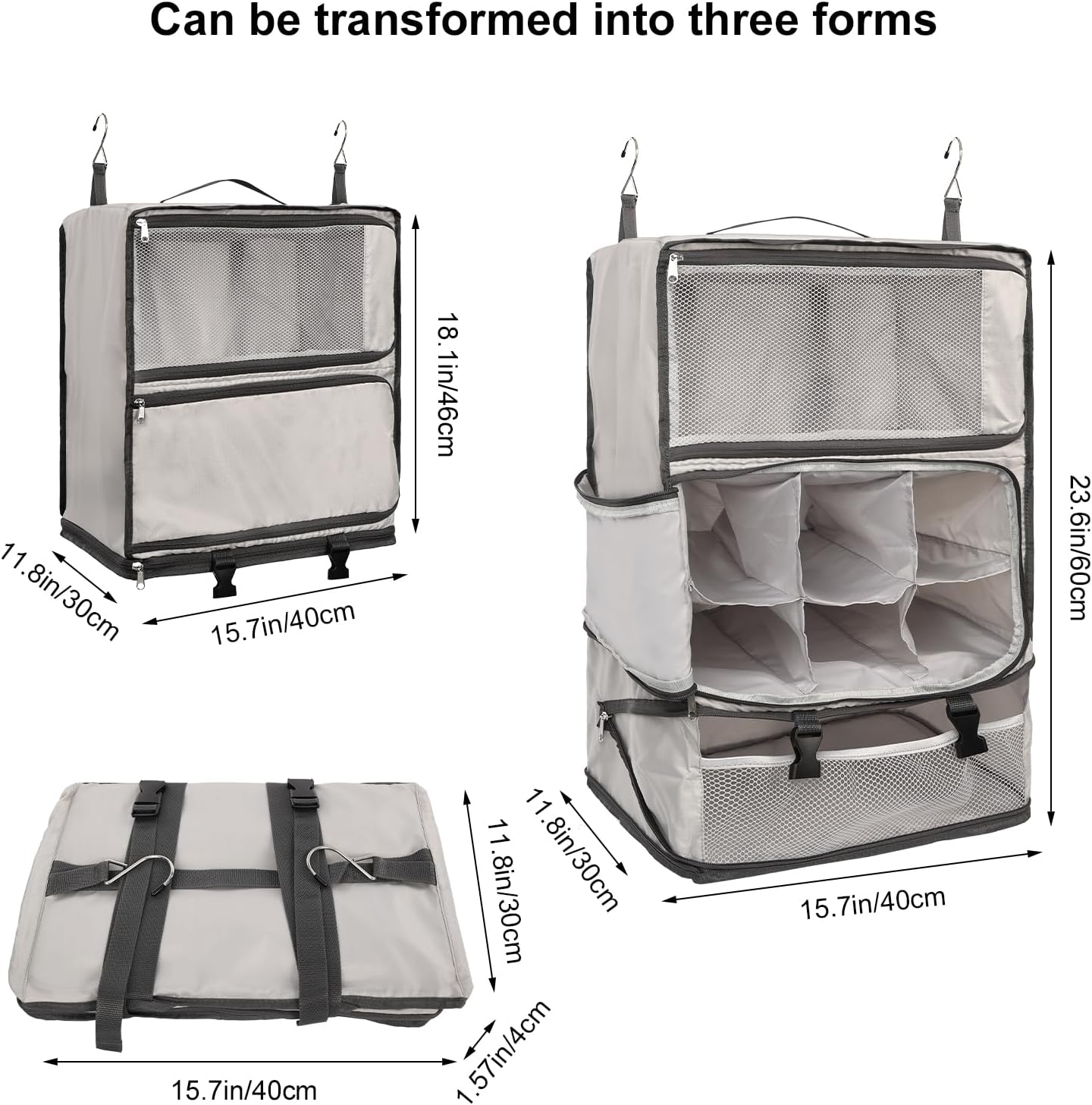 TABITORA Travel Portable Hanging Shelves Closet Organizer Packing Luggage Storage with Multifunctional and Foldable Invisible Compartment,Lightweight, for Suitcase, RV,Closet…lightgrey,XXL