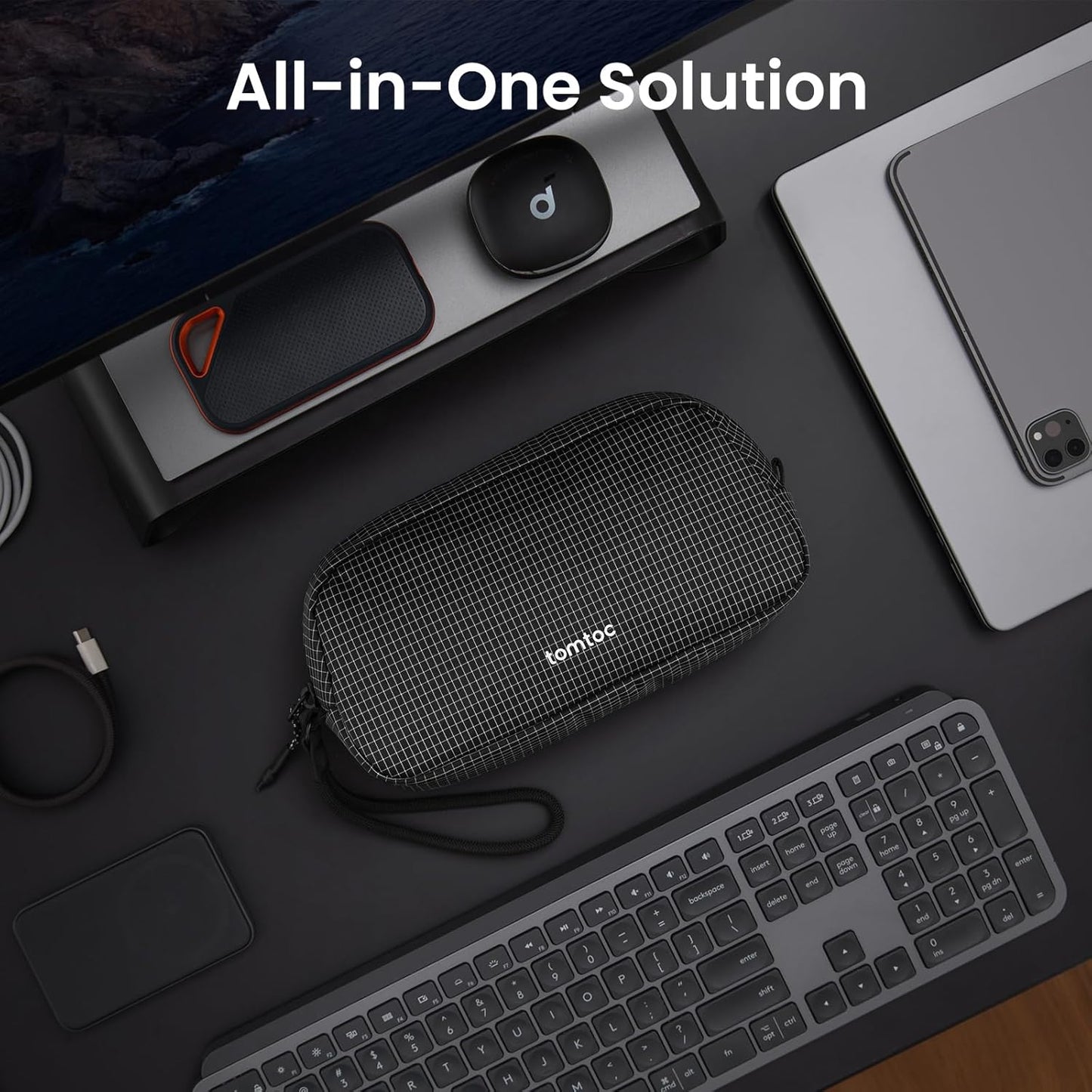 tomtoc Electronics Organizer Travel Case Performance, Water Resistant Bag Cable Tech Pouch Accessories, Carry Storage for Cord, Phone, Cables, Airpods, USB Flash Drive, Daily Items