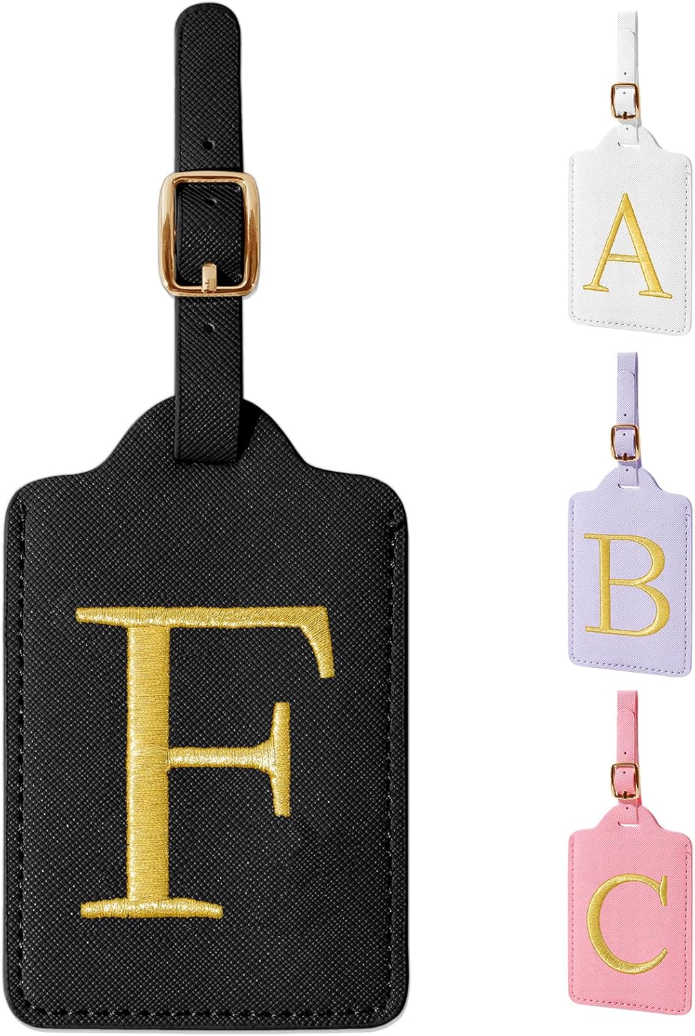 Personalized Initial Luggage Tags for Suitcase TSA Approved, Black Leather Cute Luggage Tag with Privacy Cover Name Card, Embroidered Custom Luggage Tags Travel Backpack Tags Gifts for Women Kids(F)