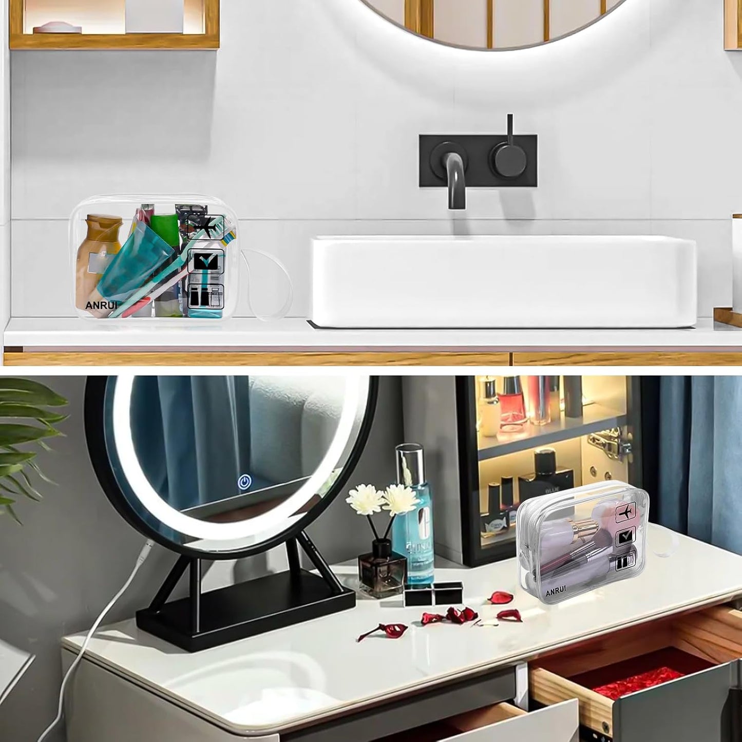 ANRUI Makeup Bags Clear Cosmetic Bag for Women Small Makeup Pouch for Girls/Kids Travel Toiletries Organizer Bags Waterproof Travel Liquids Storage Bags