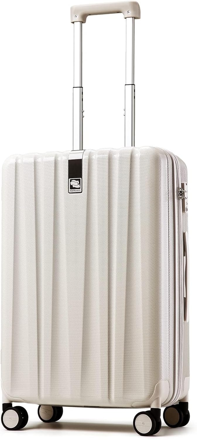 Hanke 20 Inch Carry On Luggage 22x14x9 Airline Approved Lightweight PC Hard Shell Suitcases with Wheels Travel Luggage Rolling Suitcase Travel Luggage Bag Christmas Gifts for Birthday(Ivory White)