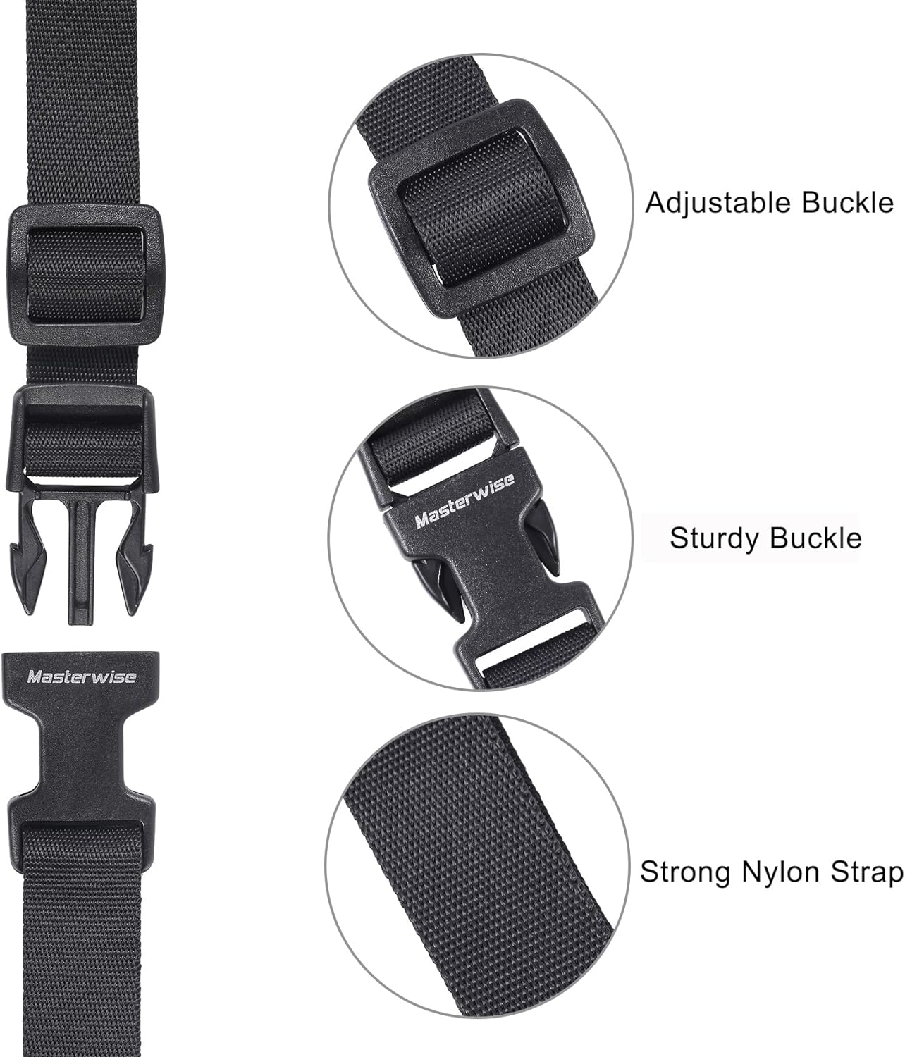 Buckle Straps with Clips, Adjustable Nylon Straps with Buckle, Black 4 Pack (4‘x0.75“)