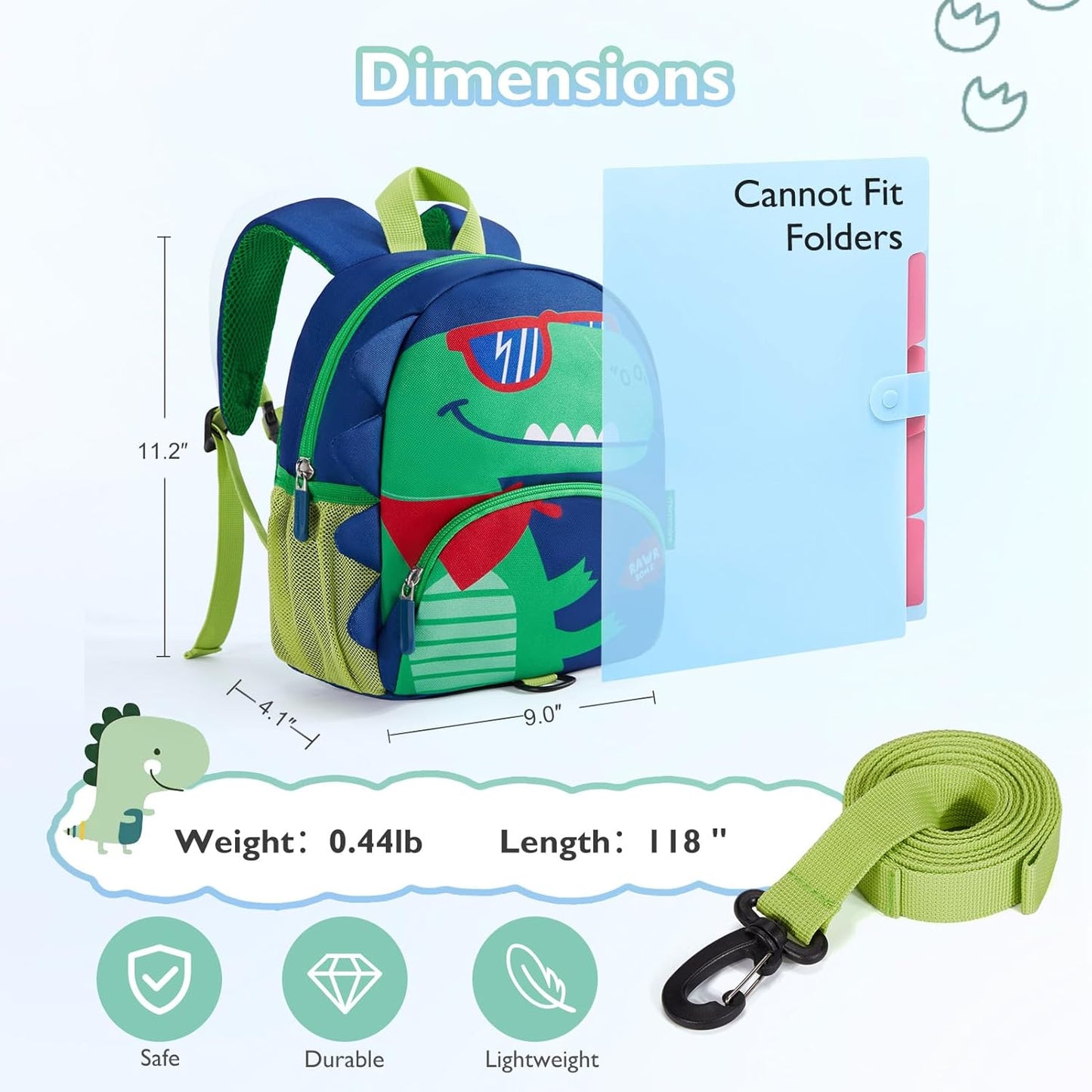 mommore Toddler Backpack for Boys 2-4, 3D Cartoon Cute Kids Dinosaur Backpack Water-Resistant Compact for Travel Preschool with Toddler Leash, Chest Buckle