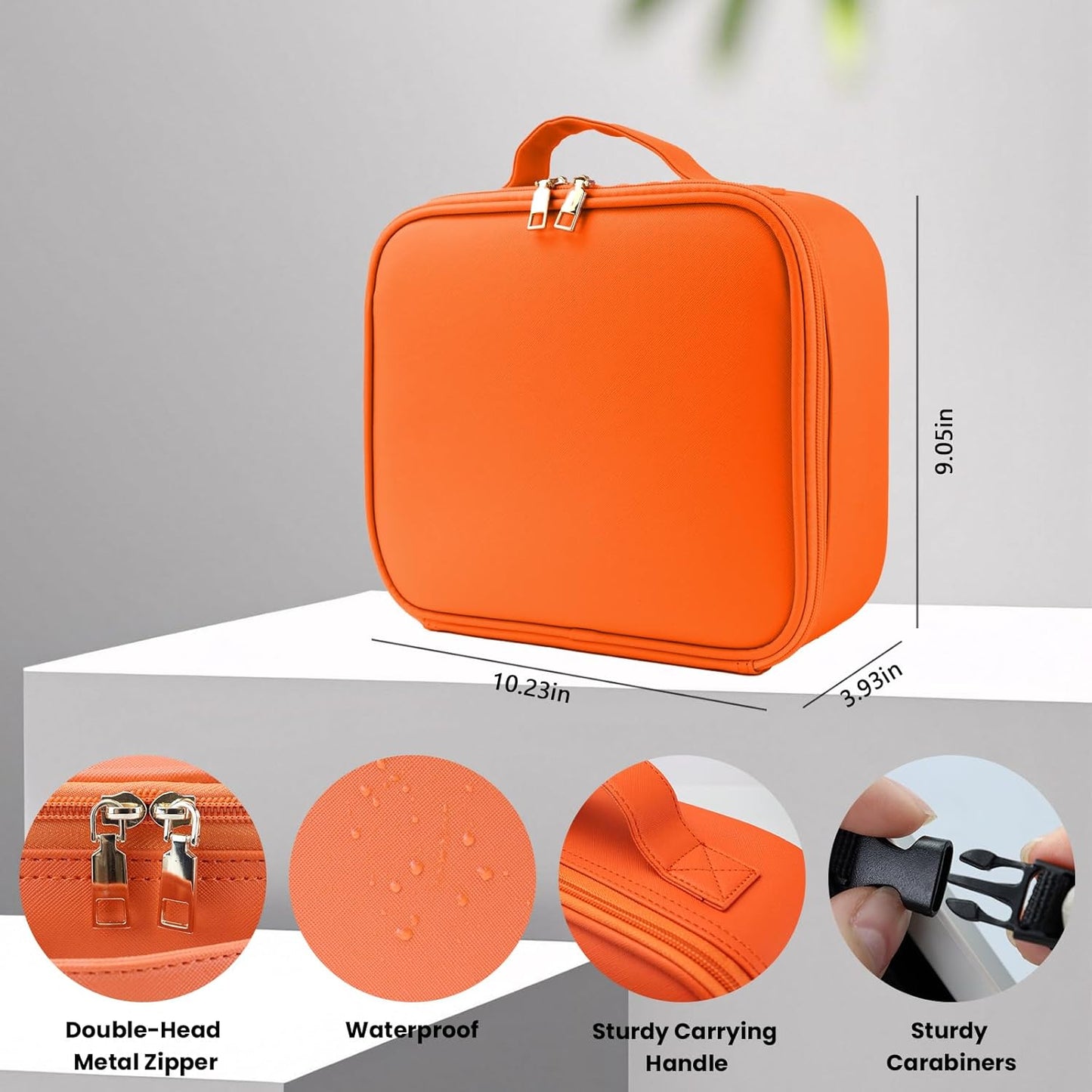 Travel Makeup Bag with LED Mirror and Light Travel Makeup Case Cosmetic Organizer Portable Cosmetic Brush Organizer Bag with Adjustable Dividers for Cosmetics Makeup Brushes Toiletry (Orange)