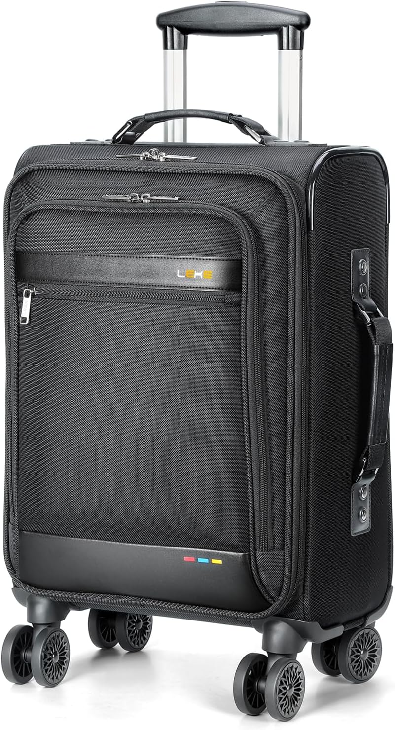 Lekebobor 20 Inch Carry On Luggage with Wheels Airline Approved, Softside Carry-On Suitcase for Women Men Travel Business, Black