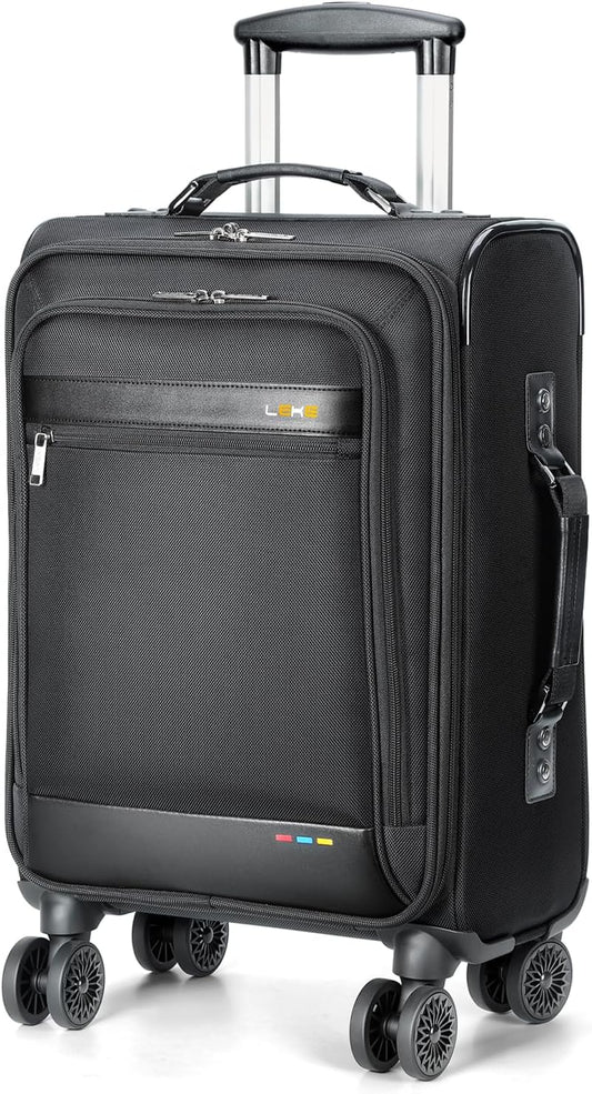 Lekebobor 20 Inch Carry On Luggage with Wheels Airline Approved, Softside Carry-On Suitcase for Women Men Travel Business, Black