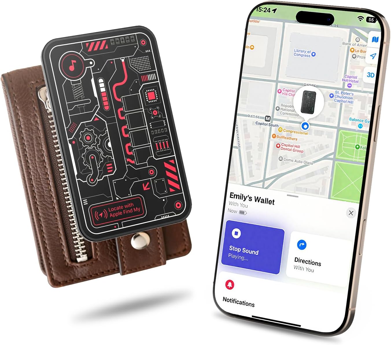 MFish Wallet Tracker Card, GPS Bluetooth Tracker, Air-Tag Works with Apple Find My (iOS Only), Solar-Powered Smart Card Wallet Finder, Item Locator for Backpack, Luggage Tags, Passports, Keys