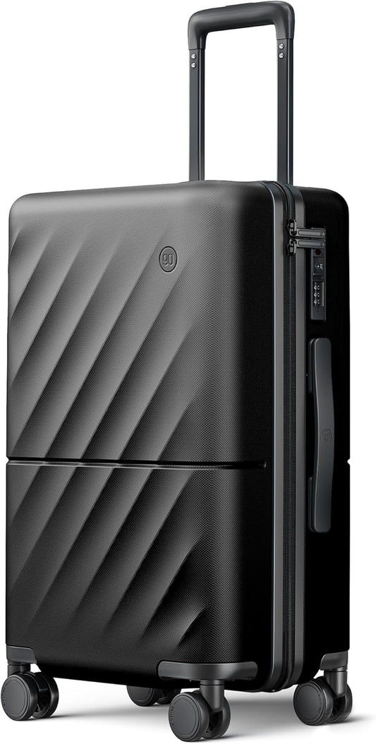 NINETYGO Carry On Suitcase, 20 Inch Carry-On Luggage with Double Spinner Wheels, Anti-Burst Zipper, Hard Case PC Suitcase Carry On, Lightweight Travel Luggage, TSA Approved (Onyx Black, Hudson)