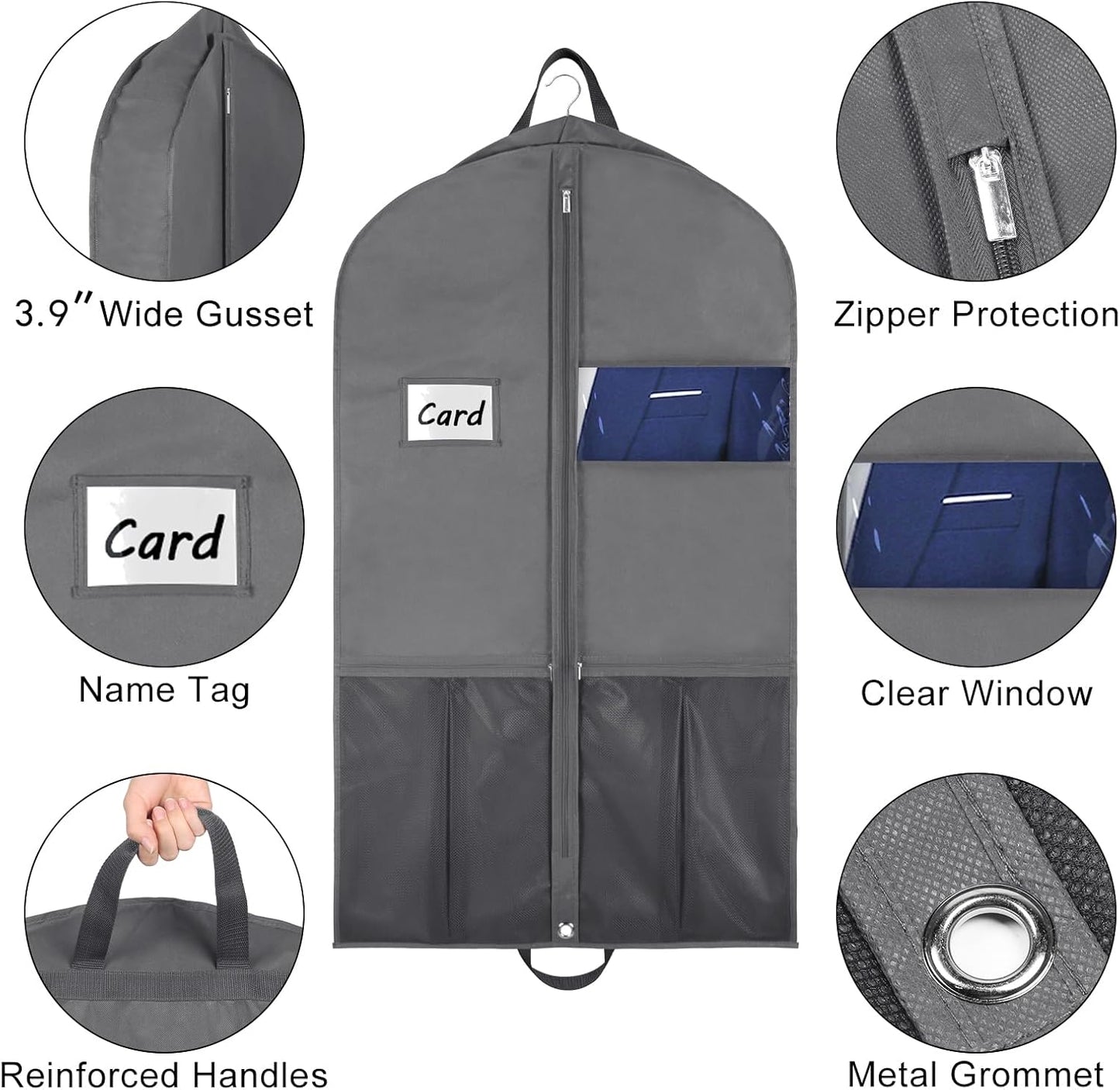 Zilink 43" Suit Bags for Closet Storage and Travel Gusseted Hanging Garment Bags for Men Suit Cover for Travel with Handles for Coats, Jackets, Shirts,Dresses, Grey