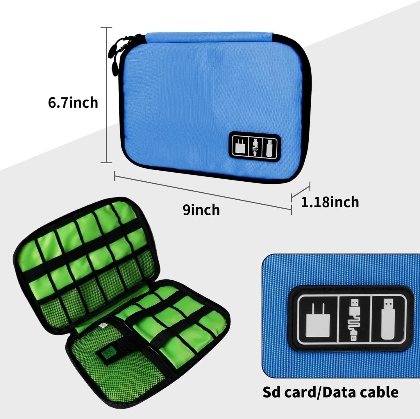 Electronics Travel Organizer,Portable Waterproof Electronic Travel Storage Bag for Small Charging Cord Storage,Charger,SD Card etc,for Travel,Business- Blue Green