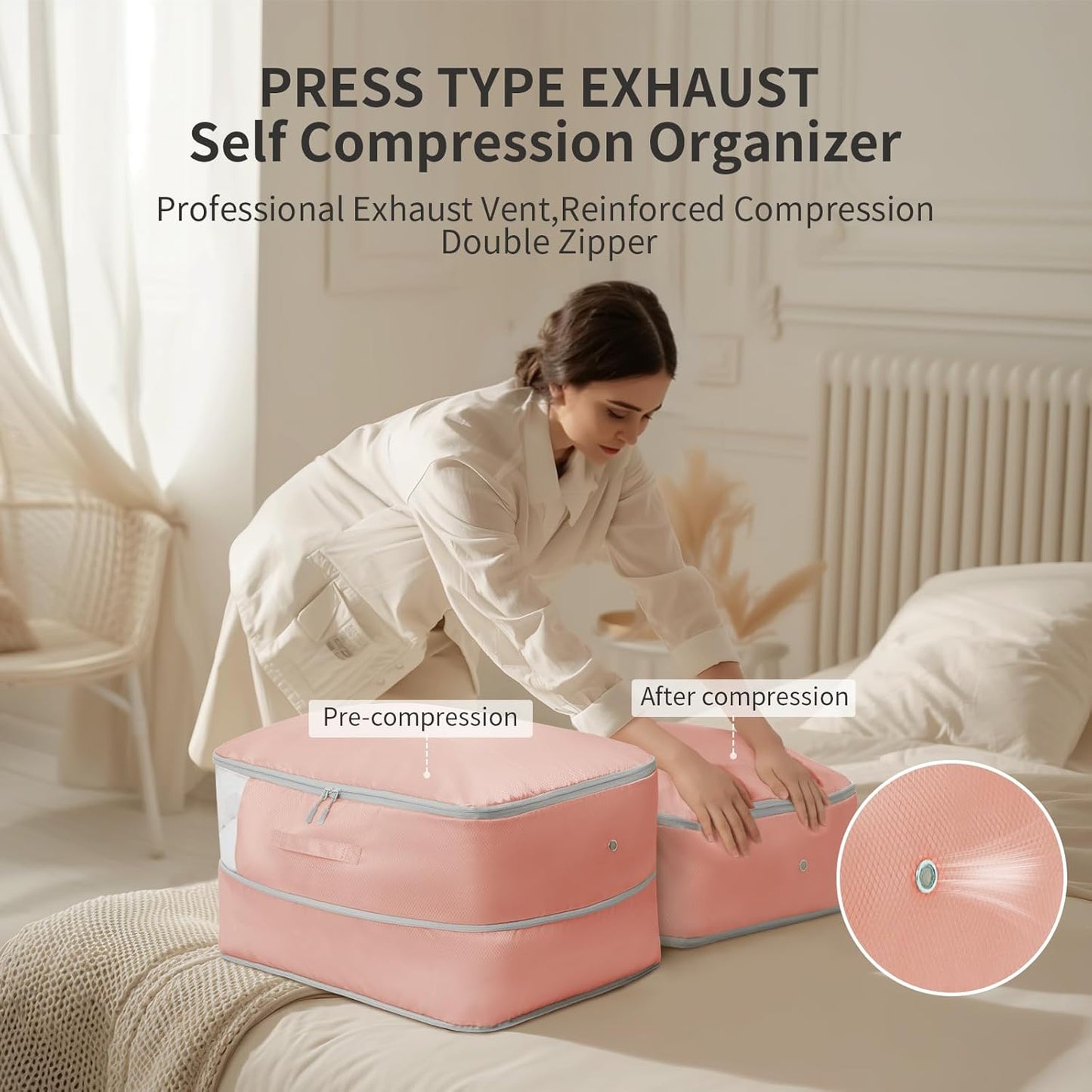 DIMJ Comforter Storage Bag 6 Pack - Blanket Storage Organizer Compression Bags, Large Capacity Ultra Space Saving Self Compression Organize for Bedding, Pillow, Duvet, Sheet Storage with Zipper Window