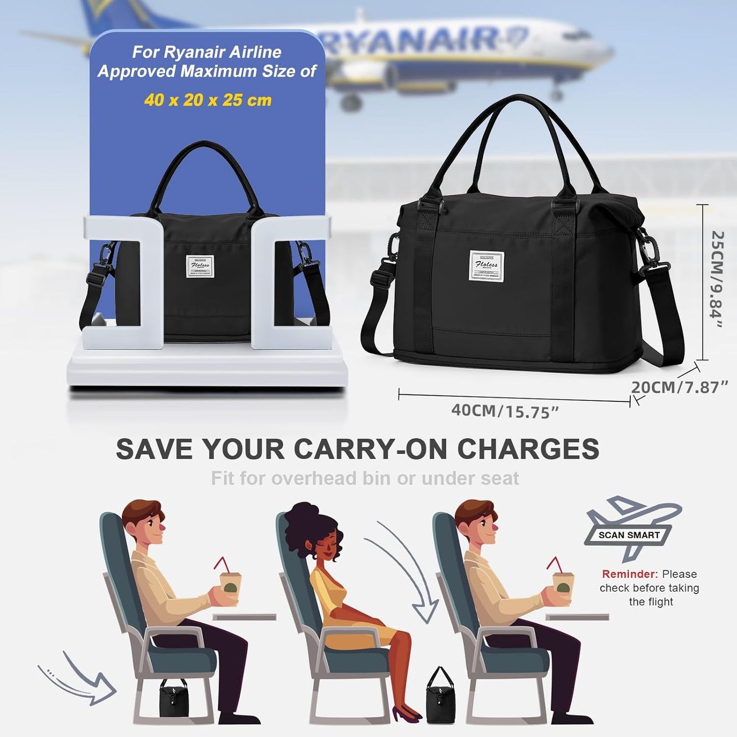 Travel Duffel Bag, Sports Tote Gym Bag, Shoulder Weekender Overnight Bag for Women