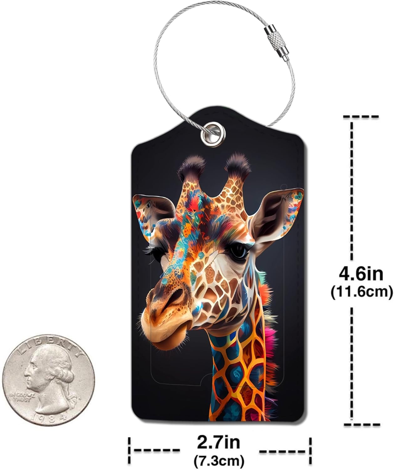 2 Pack Luggage Tag for Suitcase, Cute Unique Leather Bag Tags Identifiers Privacy Cover ID Label with Durable Steel Loop for Women Men Kids Girls Travel，GiraffeB
