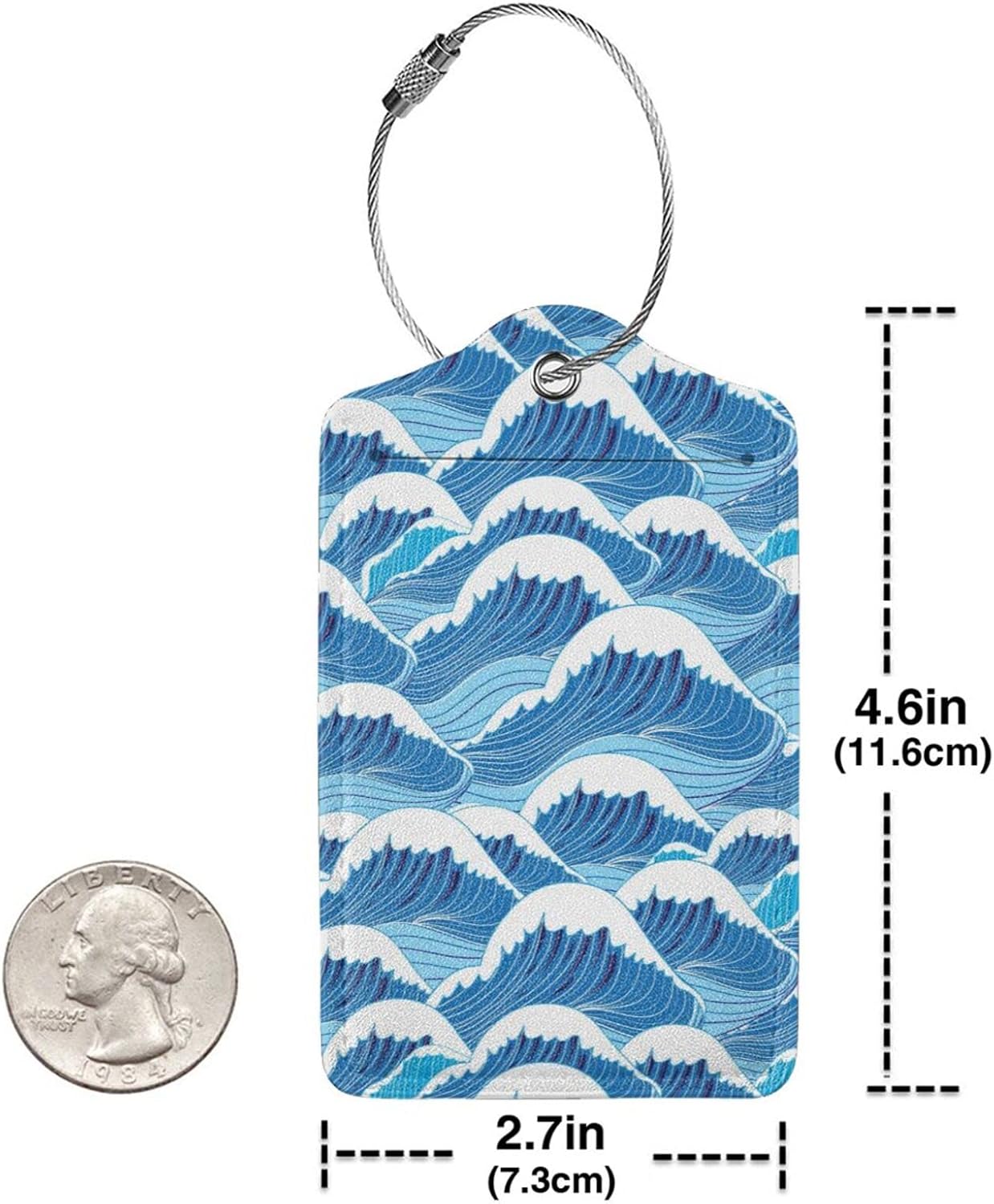 2PC Cartoon Waves Luggage Tag, Cute Blue Sublimation Printed Travel Suitcase Baggage Identifiers Tags for Women Men Kids Honeymoon Wedding Gift