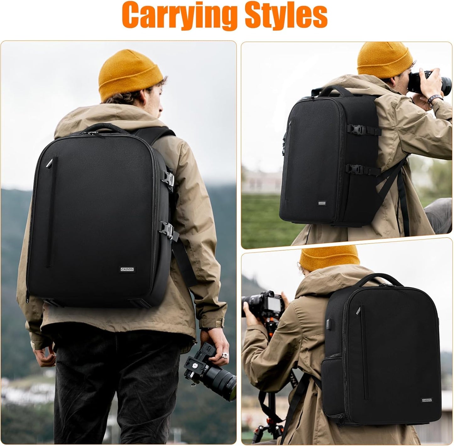 CADeN Camera Backpack, Extra Large DSLR Camera Bag with 17" Laptop Compartment, Waterproof Rain Cover, Professional Travel Hiking Camera Backpack Bag