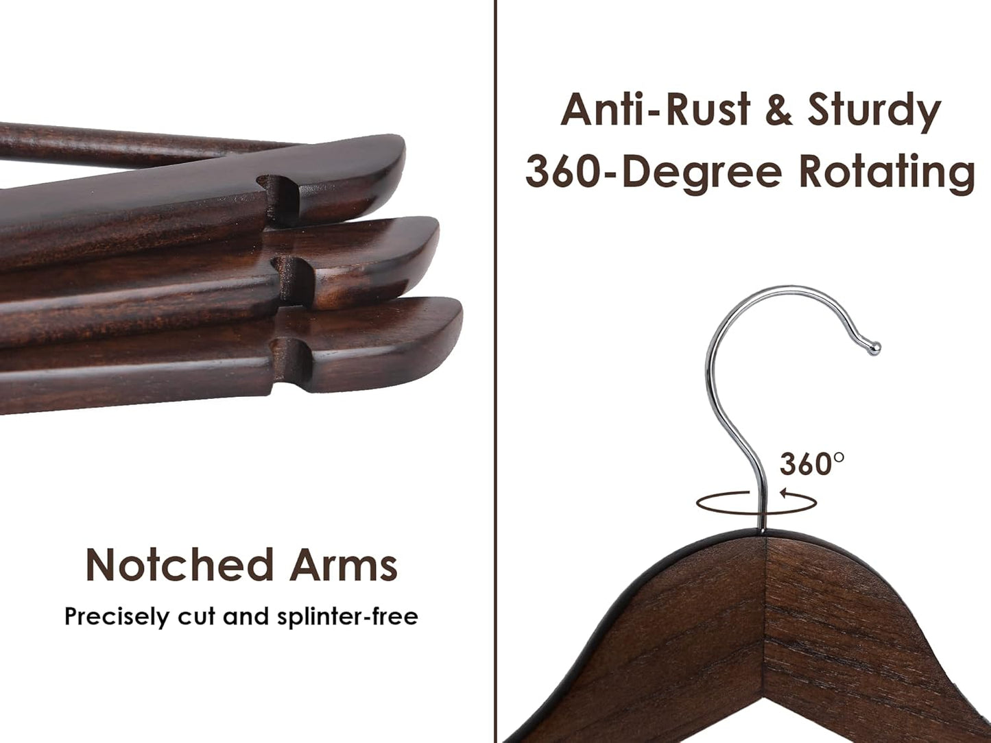 StorageWorks Wooden Hangers 20 Pack, Wood Coat Hanger for Coats, Shirts, Jackets, Pants, Suits, Walnut Color