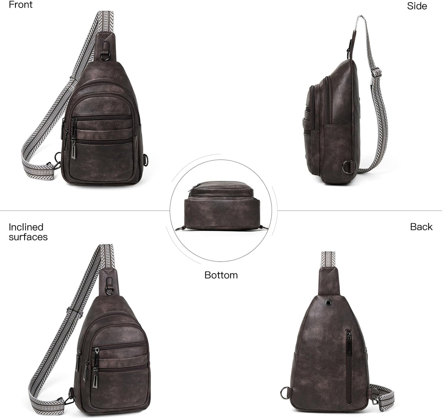 Sling Bag for Women Crossbody Fanny Pack Sling Purse Backpack Vegan Leather Travel Cross Over Shoulder Bag Coffee