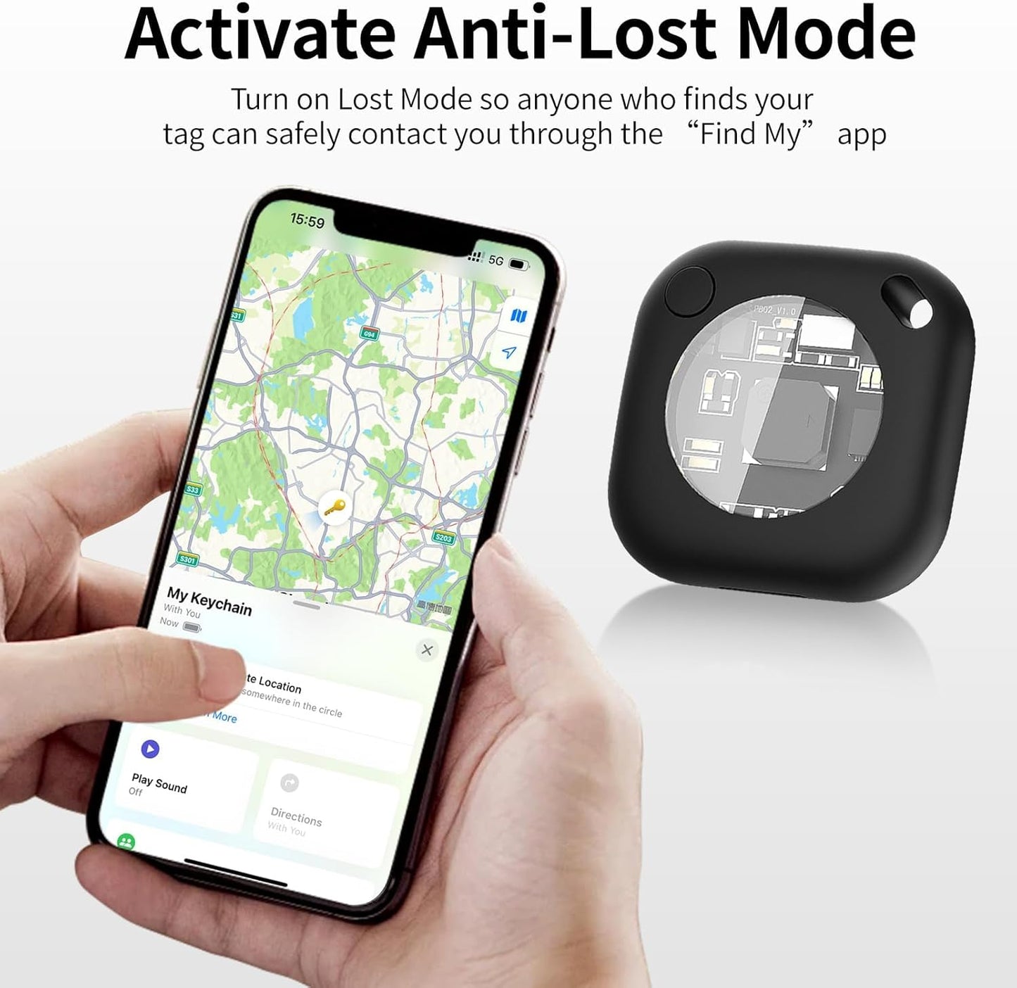 Air Tracker Tags-2 Pack, 5.3 Bluetooth Tracker Work, 100dB Sound, Smart Tag with Keychain/Lanyard, Item Finder for Luggage/Key/Suitcase, Replaceable Battery, Black.White，with Apple Find My (iOS Only)
