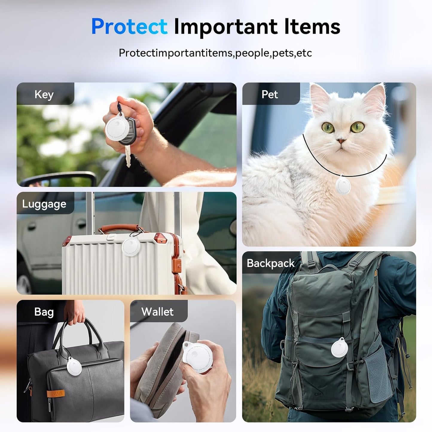 Tags-4 Pack, Smart Bluetooth Tracker Work with Apple Find My, Key Finders and Find My Tracker, Game Changer Waterproof Smart Tag with Key Ring GPS Tracker Tag for Keys/Luggage/Wallet (White)