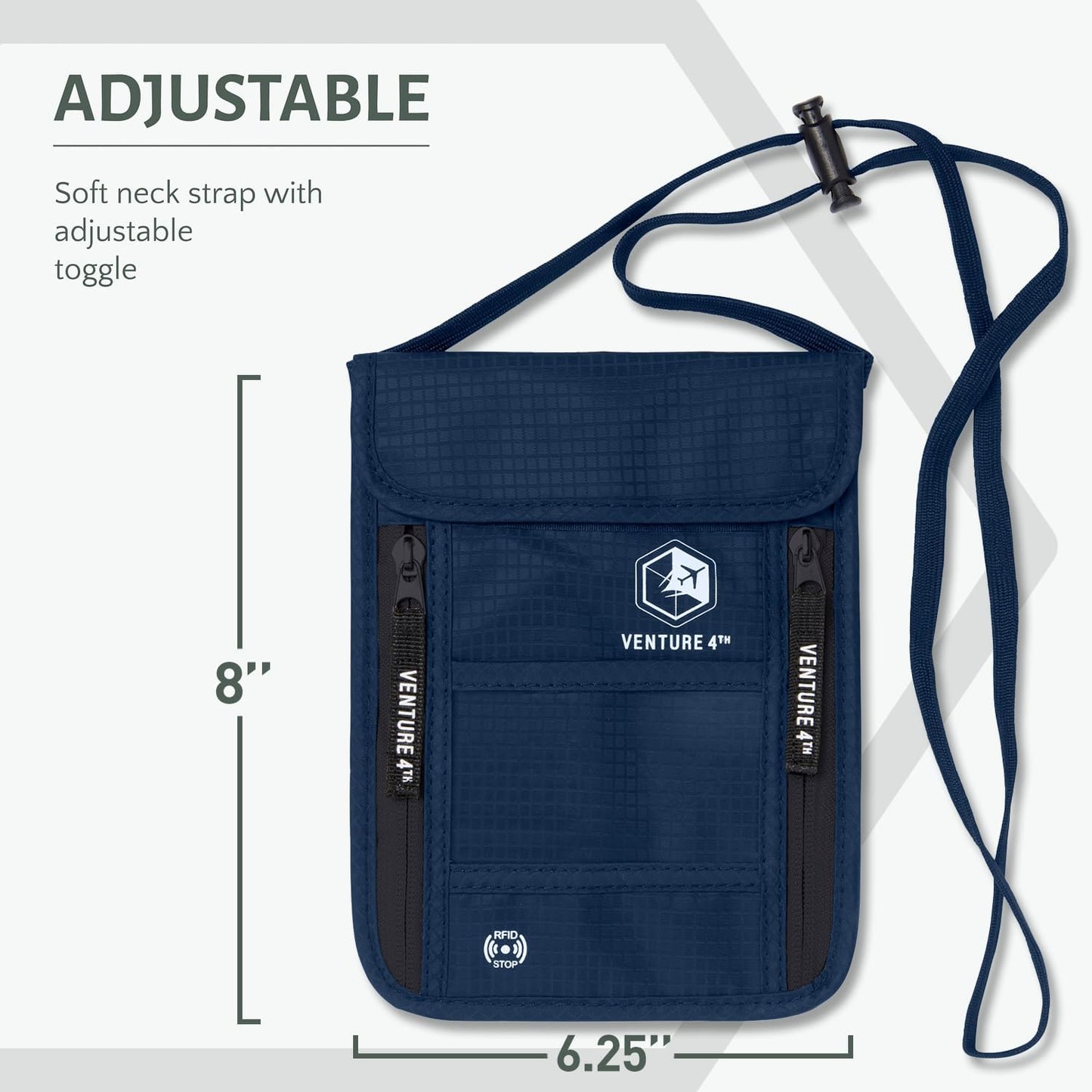 VENTURE 4TH Passport Holder Neck Pouch With RFID Blocking – Hidden Neck Wallet (Navy Blue)