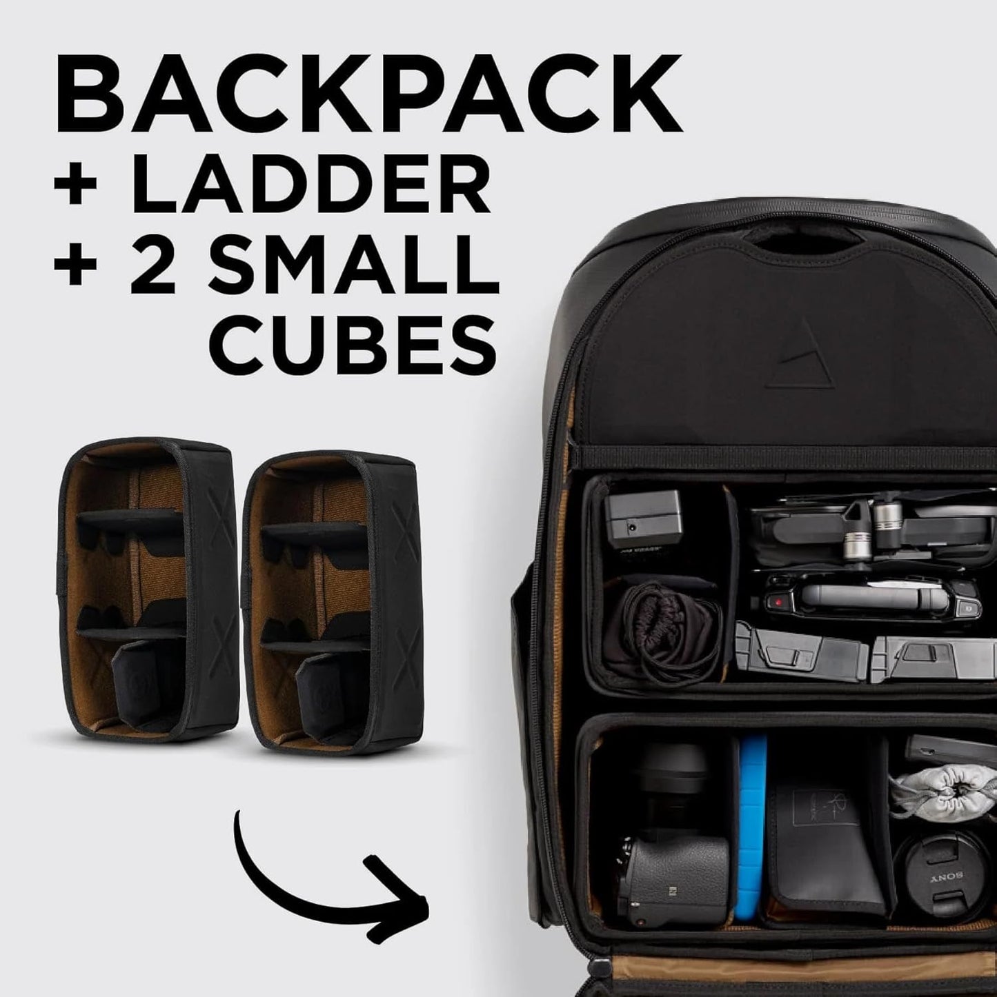 NOMATIC Peter McKinnon Camera Pack 25L, Ladder & 2 Small Camera Cubes - DSLR Camera Backpack for Men And Women, Extra Large Photography Bag, Travel Camera Backpack, Weekend Bag