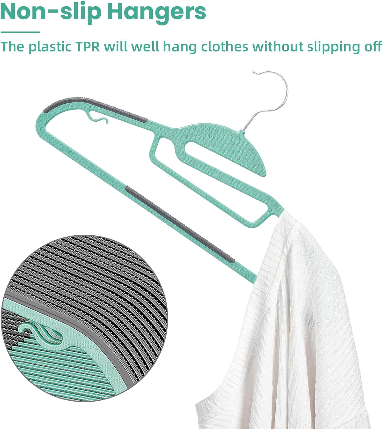 BAGAIL Plastic Hangers 50 Pack with Non-Slip Design,0.2 Inches Thick, 360°Swivel Hook Space Saving Organizer for Bedroom Closet,Shirts,Pants(Dusty Blue- S Shaped)